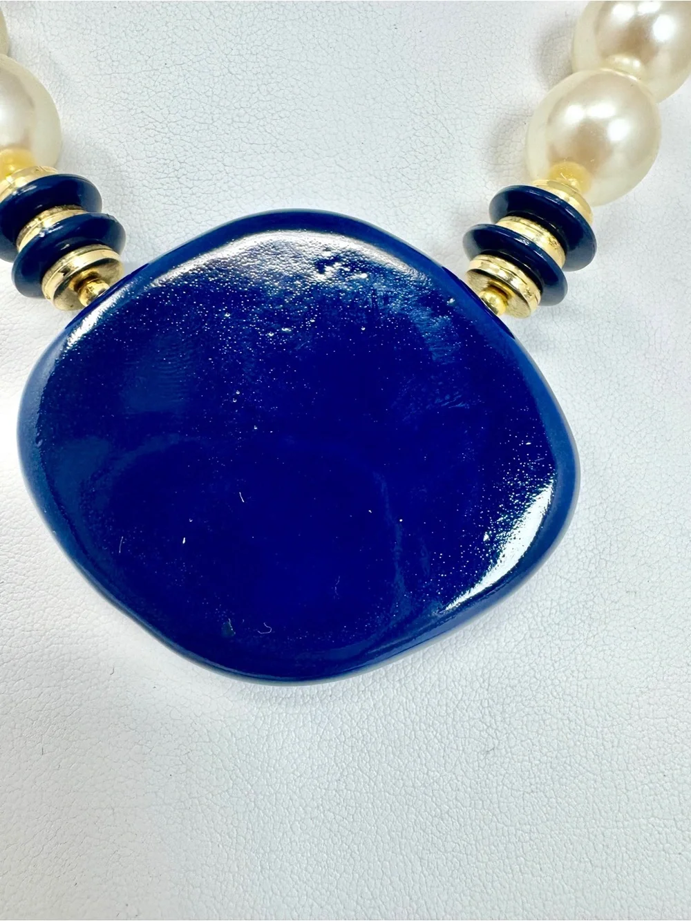 Vintage Allison Reed Cobalt Blue and Faux Pearl Statement Necklace Earrings Set